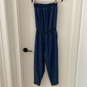 Zara Strapless Denim Chanbray Jumpsuit
